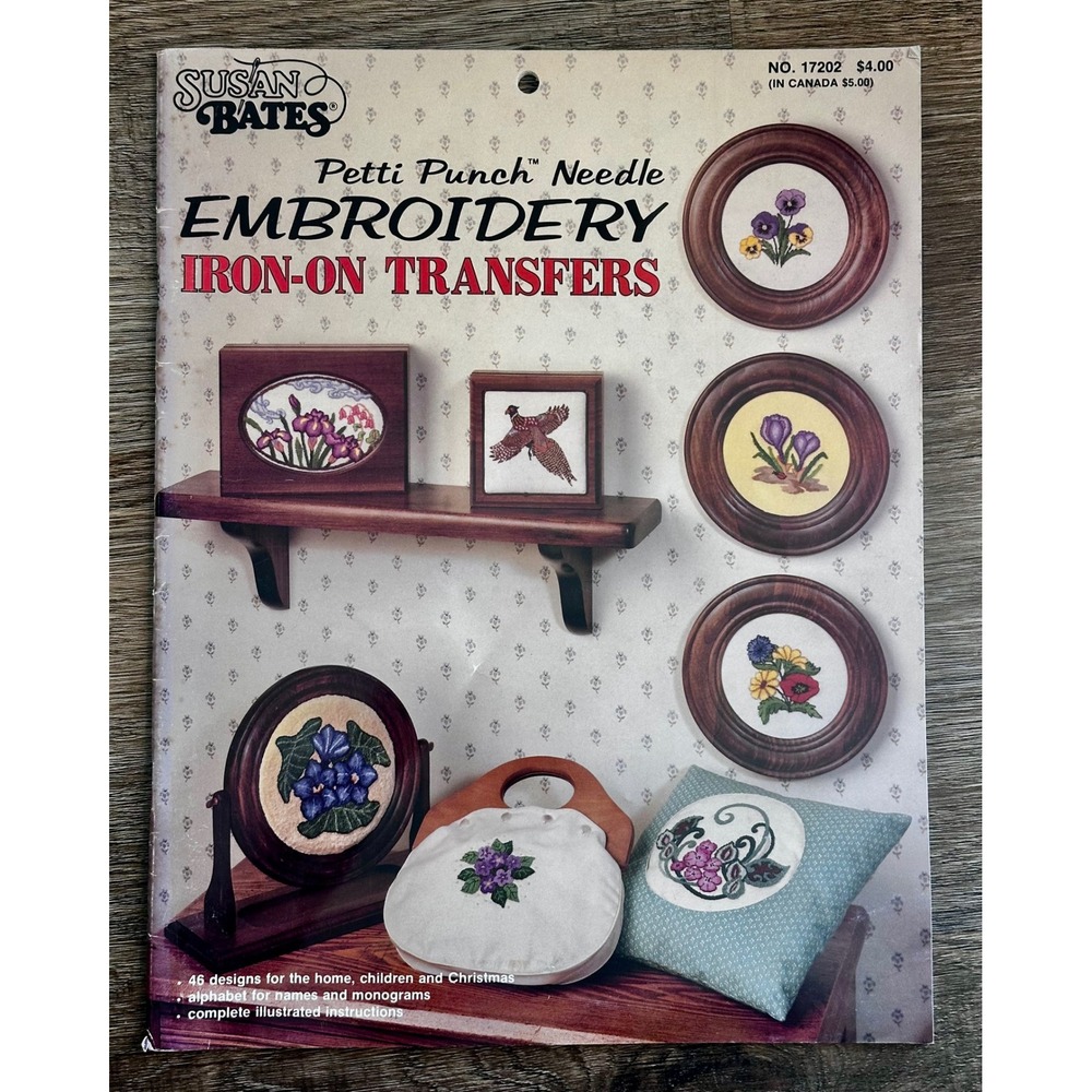 Susan Bates Petti Punch Needle Embroidery Iron-On Transfers 17202 Vintage 1986
